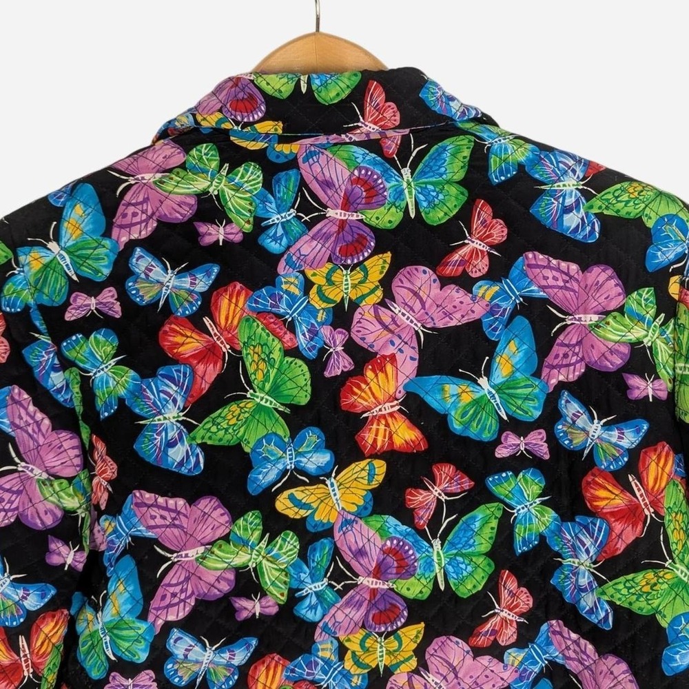 Maggy L Silk Butterfly Print Quilted Jacket Vintage 90s 14 - Picture 4 of 7